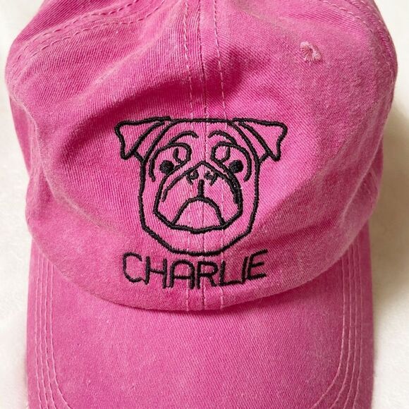 Laced Up Pug Dog Charlie Pink Adjustable Baseball Hat - Picture 2 of 4